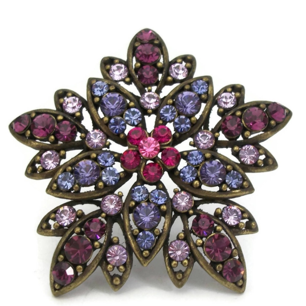 Vintage Pink Purple Blue Flower Brooch
